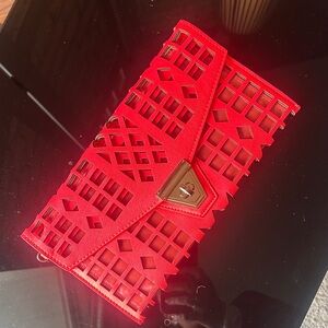 Neon Pink Geometric Cutout Clutch